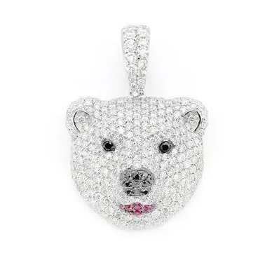 925 Silver Custom Bear Face Diamond Pendant For Men VVS Moissanite Diamond Pendant Customize Bear Face Necklace