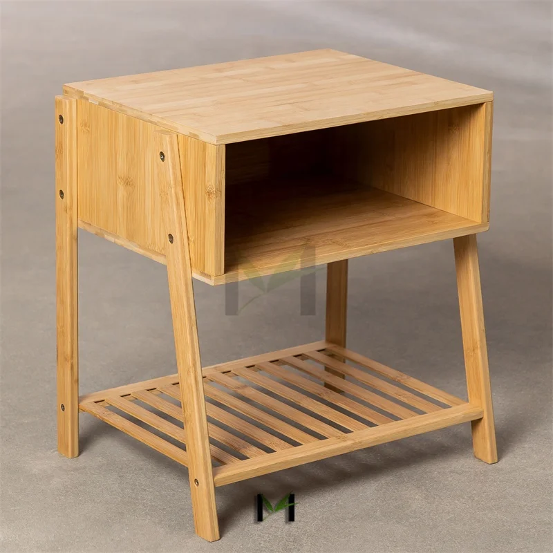 Bamboo Wood End Tables Nightstand, Bedside Tables for Living Room Record Player Stand
