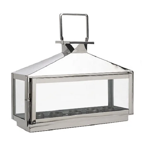 European style outdoor glass floor metal lantern set of 2 Silver Shiny garden decorative candle holder ornaments iron wind lante