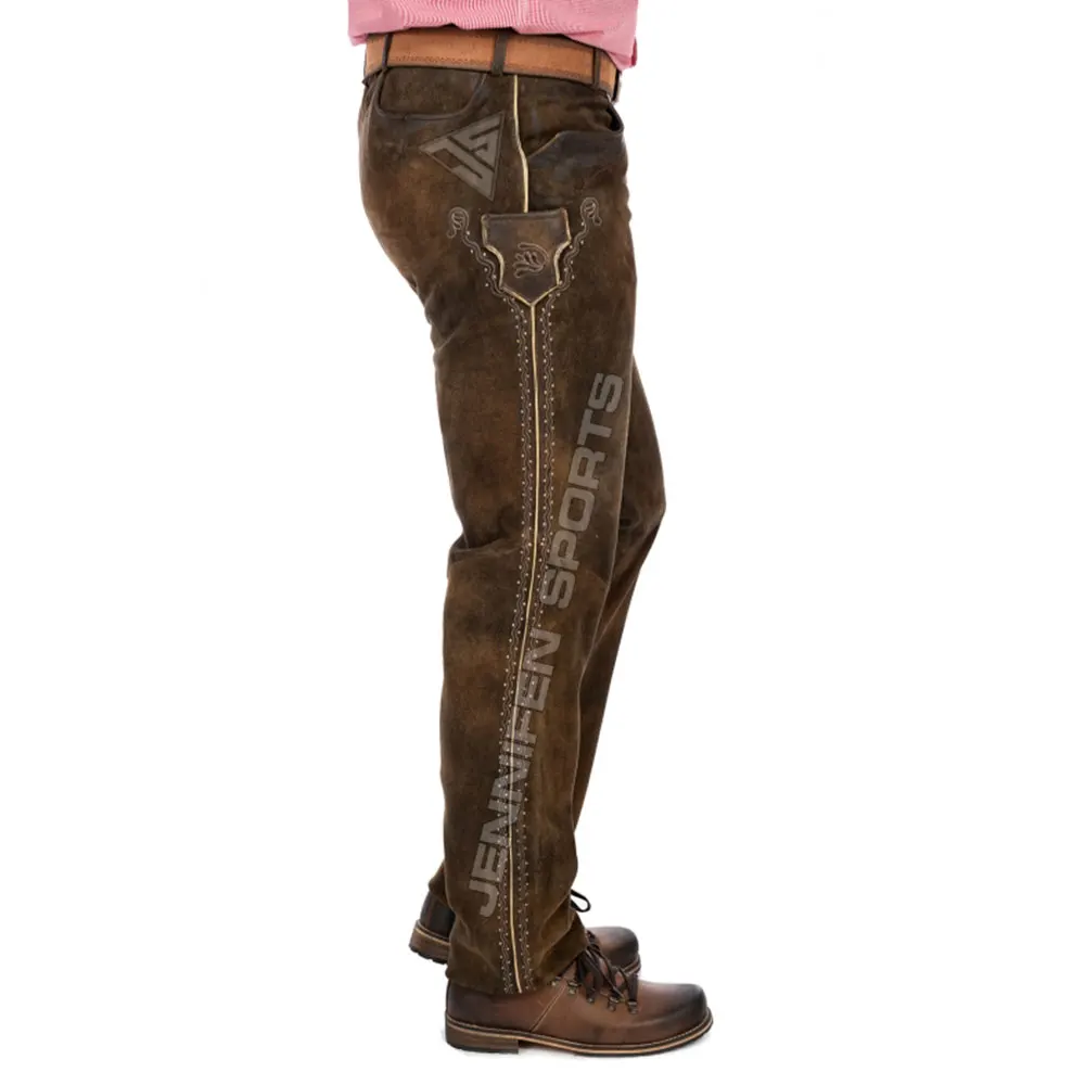 Stylish Bavarian Lederhosen PANT, Kniebund hosen, Men ledersosen trachten lederhosen leather pants with suspenders (Bavarian Gar