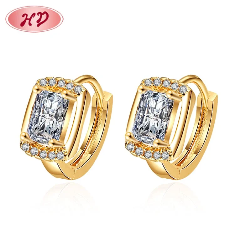 new gold jewelry design elegant sparkly one single stone huggie earrings AAA cubic zirconia jewelri for woman