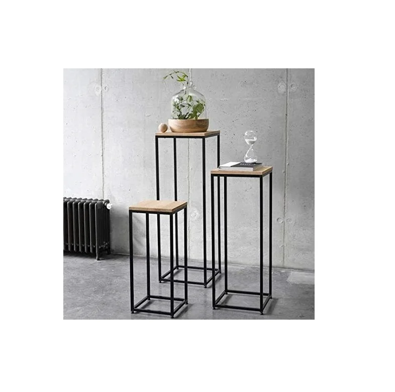 Tall slim flower decorative wooden table Coffee High Quality Metal Round Side Table With Meta lTop metal frame Dining