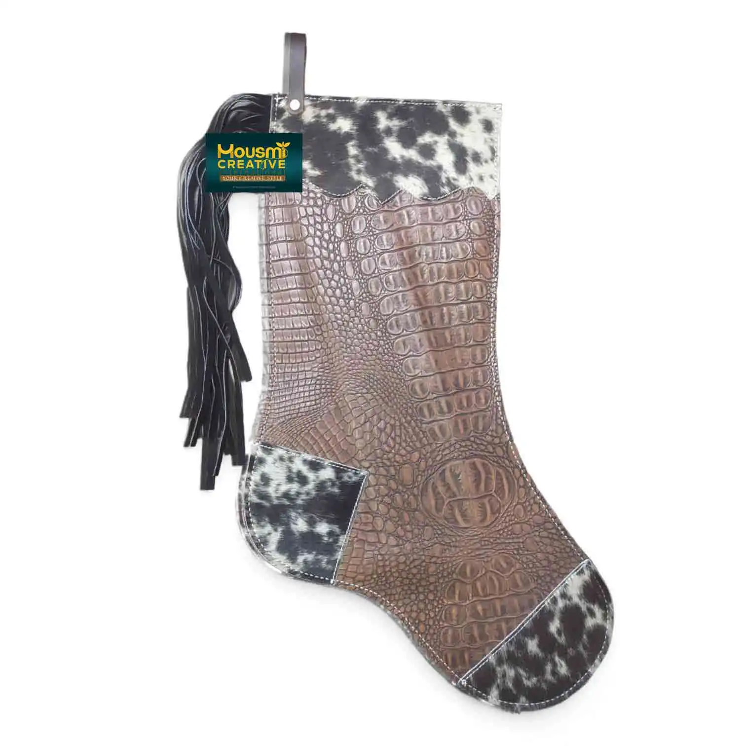 Christmas Eve Decoration Alligator Skin Textured Cowhide Exotic Leather Fringe Decorated Multiple Colours at Store OEM on Demand