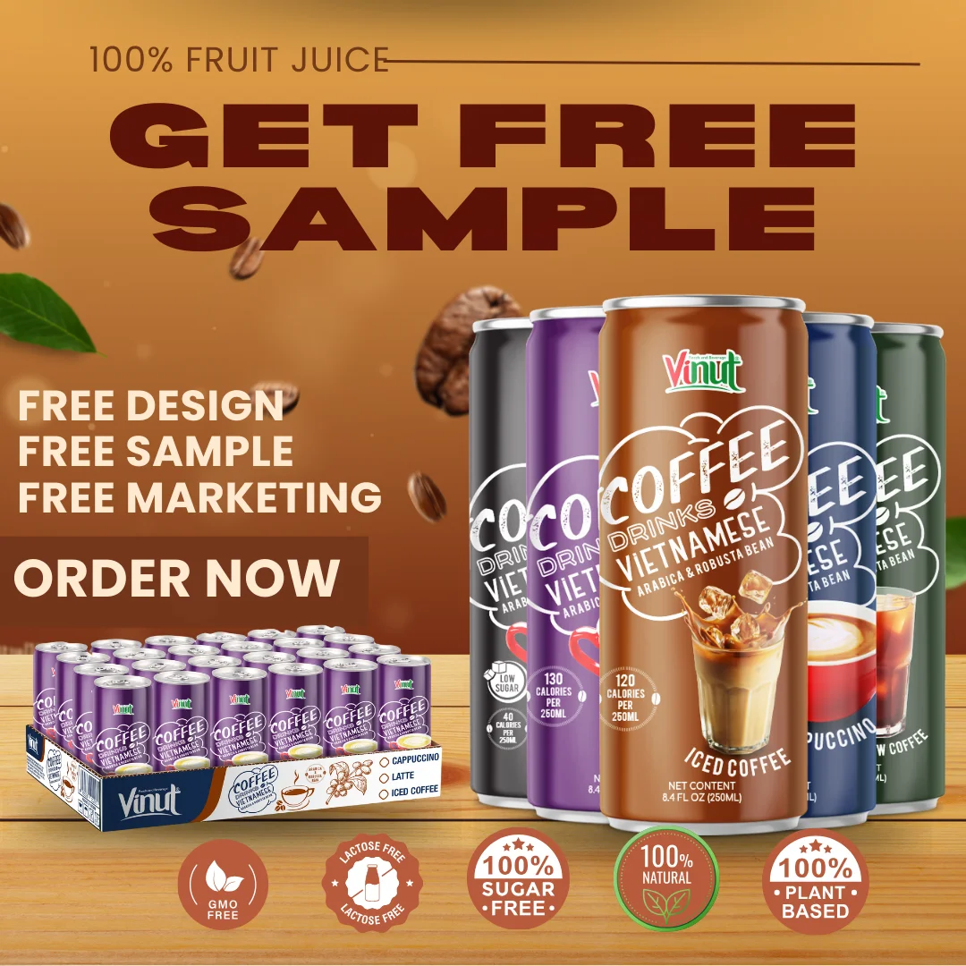 Vietnam Cold Brew Coffee Drink 250ml Arabica & Robusta VINUT Manufacturer | Free Sample Design, Best Price Wholesale, OEM/ODM