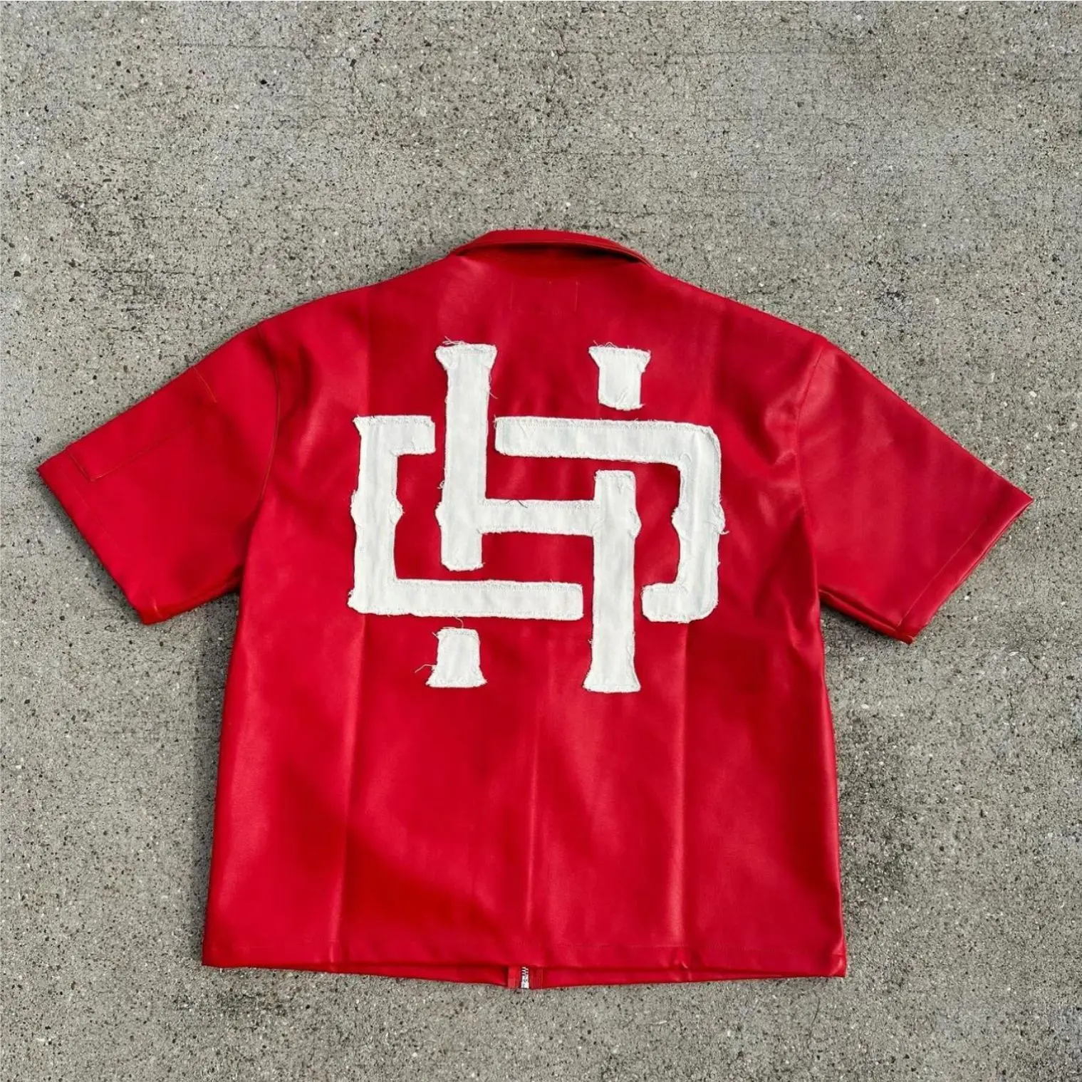 Hot Selling Streetwear High Quality Short Sleeve Zip Up Leather Shirt For Men Boxy Fit High Street Style Blank Tee Shirts