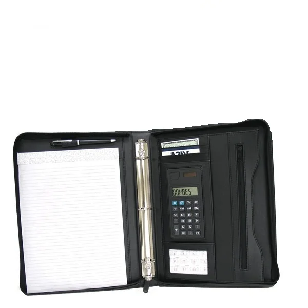 Personalized High Quality Real Leather Ring Binder With Mobile & Calculator Holder 3 Pen Loop Document & Notepad Holder