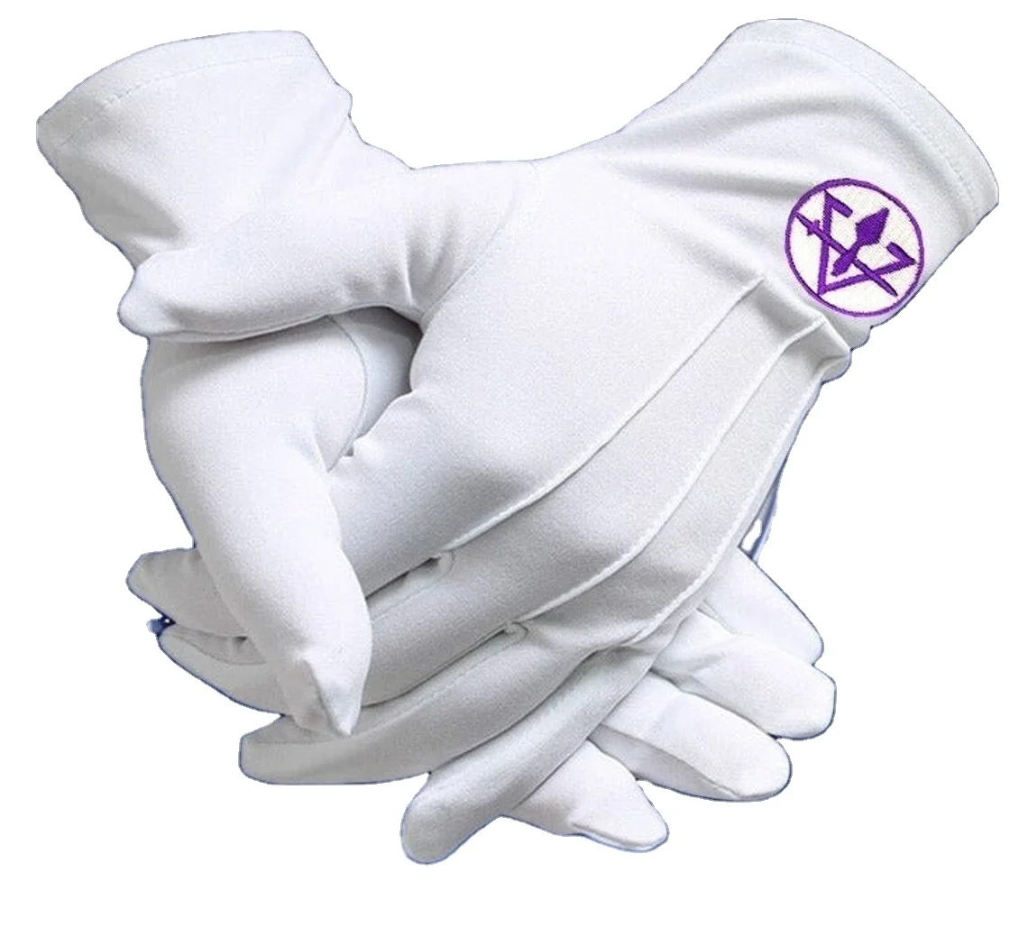 High Quality White Soft Leather Masonic Regalia Gloves with Square Compass Best Wholesale Sports Product Blue G Color