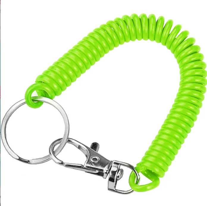 Fashion 2 Diameter Spiral Wrist Coil with metal Key Ring Coil Elastic Keychain Retractable Spring Coil Keychain