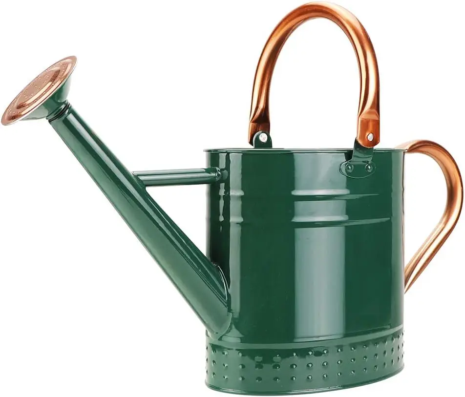 Fancy Oval Ribs/Dots Watering Can Leak Proof Metal Green/Copper Color KGN GWWC 120 Garden Supplies Accessories Direct Factory