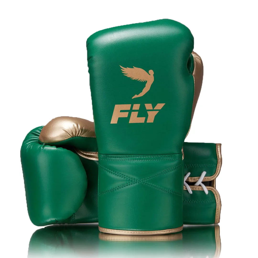Top Seller Best Quality Leather Super lace Green/Gold Fly Boxing Gloves Professional Martial Arts Training Fly Boxing Gloves