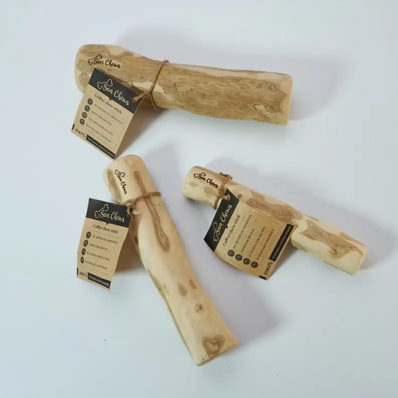 TienPhong 2024 Handmade Natural Coffee Wood Dog Chew Treats Safe Healthy Dog Play Toy Heavy Chewers Java Wood Dog Chew Set of 2