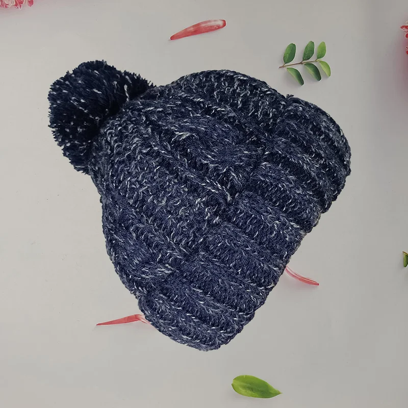 Toddler logo patch knitted Warm Infant Newborn Winter ski pom pom beanie hat for cold weather