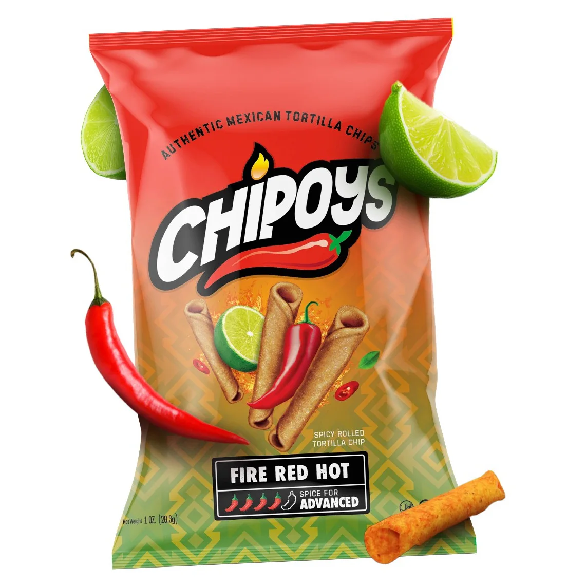 Chipoys 4 вкуса 2 унции скатанные кукурузные чипсы Чили и лайм тортилья 113 г