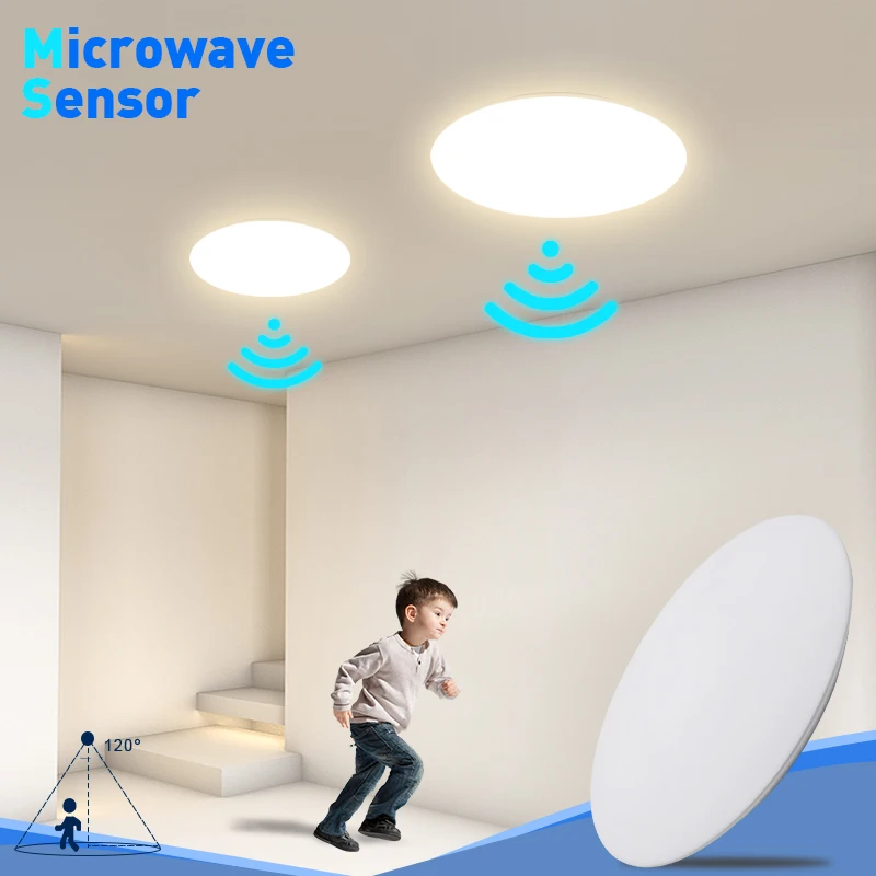 Modern Microwave Sensor No Flicker Waterproof IP54 for living room bedroom PP 3000K-6500K 18W led ceiling light