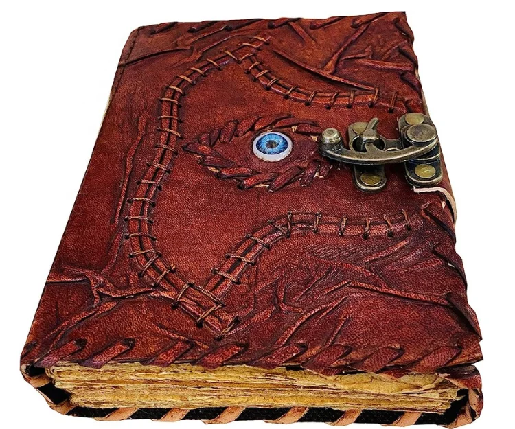 Book of Spells Leather Journal Deckle Edge Paper Grimoire Third Eye Vintage Leather Journal Book of Shadows