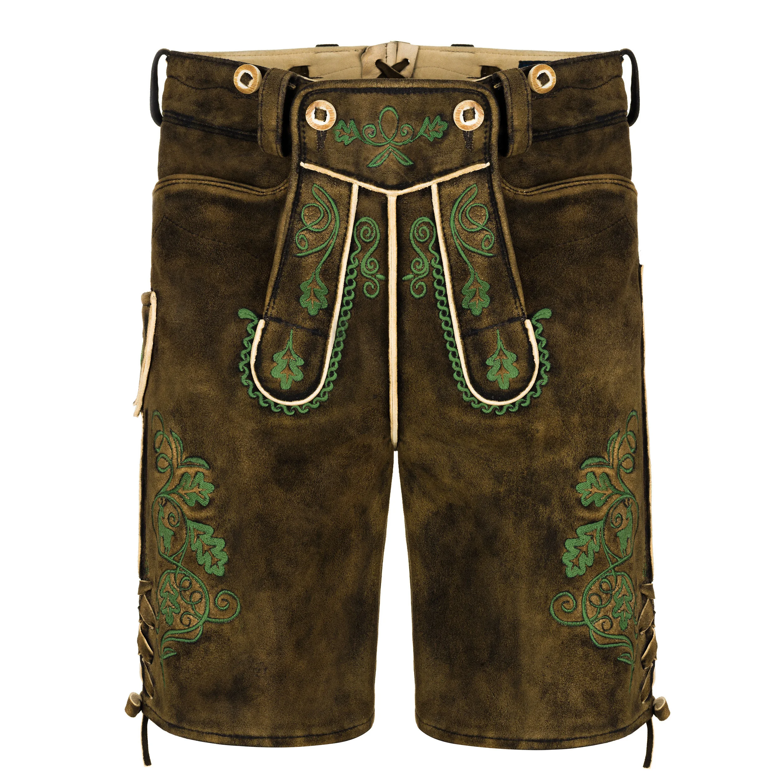 New 2023 Custom Men Genuine Cowhide Suede Leather Lederhosen Short German Bavarian Oktoberfest Lederhosen short