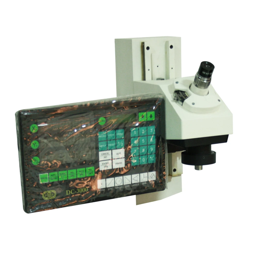 Advanced Toolmaker Microscope with D.R.O. Model RTM-901A Large and Heavy base provided extra overall rigidity to the instrument