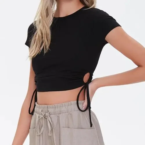 Summer Casual Cropped Tank Top Tee Cropped T Shirts Plain Summer Cotton Tight Slim Fit T Shirt Top Oversized Crop Top