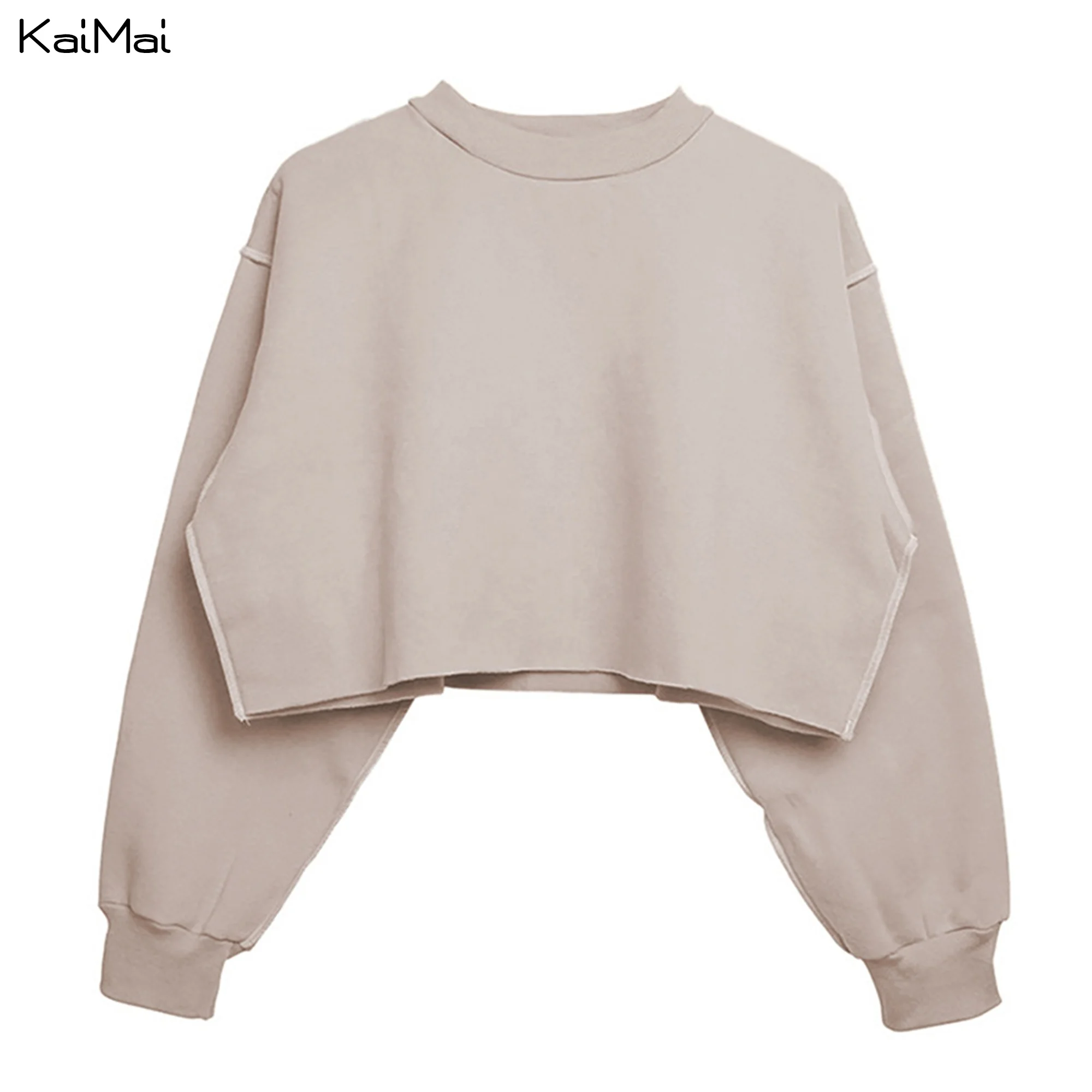 Custom Logo Print Pullover Cropped Hoodies Long Sleeve Sweatshirt plain ladies soft cotton fleece crewneck women crop top hoodie