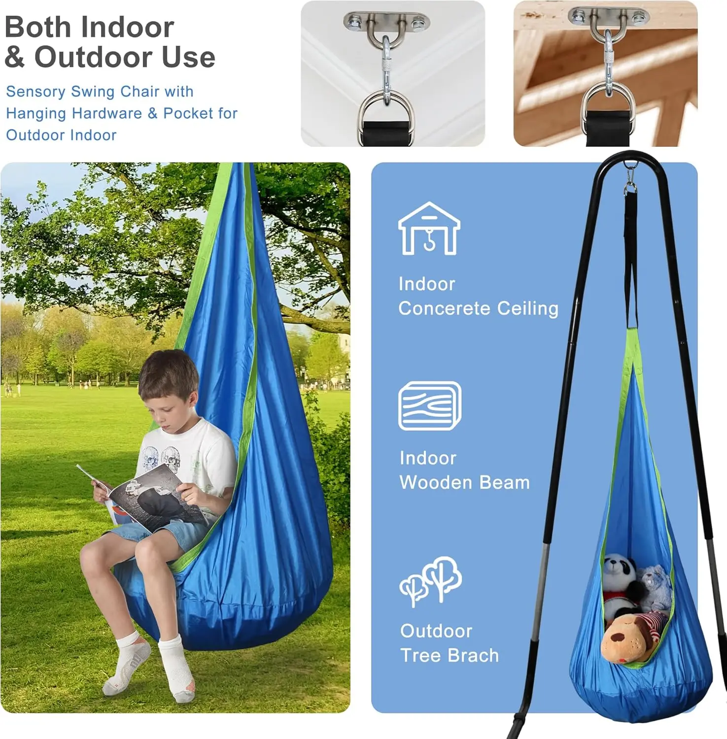 Kids Pod Swing Seat Child Hanging Hammock Chair with Inflatable Pillow Sensory Swing Chair