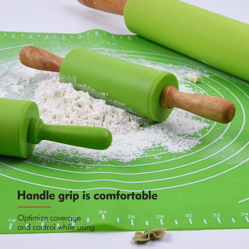 Kitchen accessories baking tools mini rolling pin wood handle silicone rolling pin
