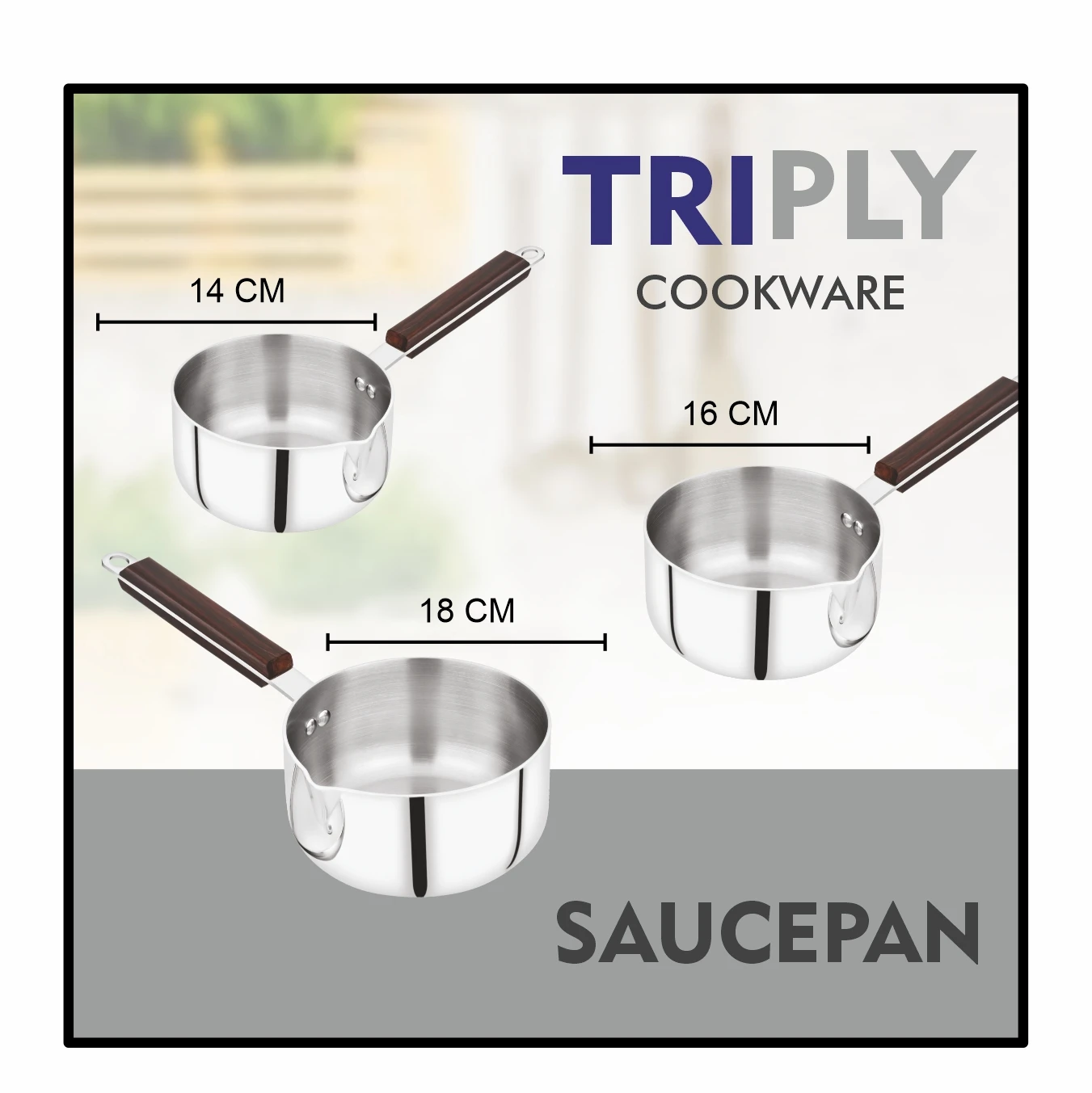 Maxfresh Modern Design Premium Triply Sauce Pan Durable Wooden Steel Handle 3 Layers Bottom Cookware Product