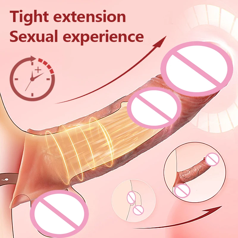 Reusable Penis Cover Extender Condoms Sex Toy Liquid Silicon Hollow Strap On Dildo Vibrating Penis Sleeve Extender For Men