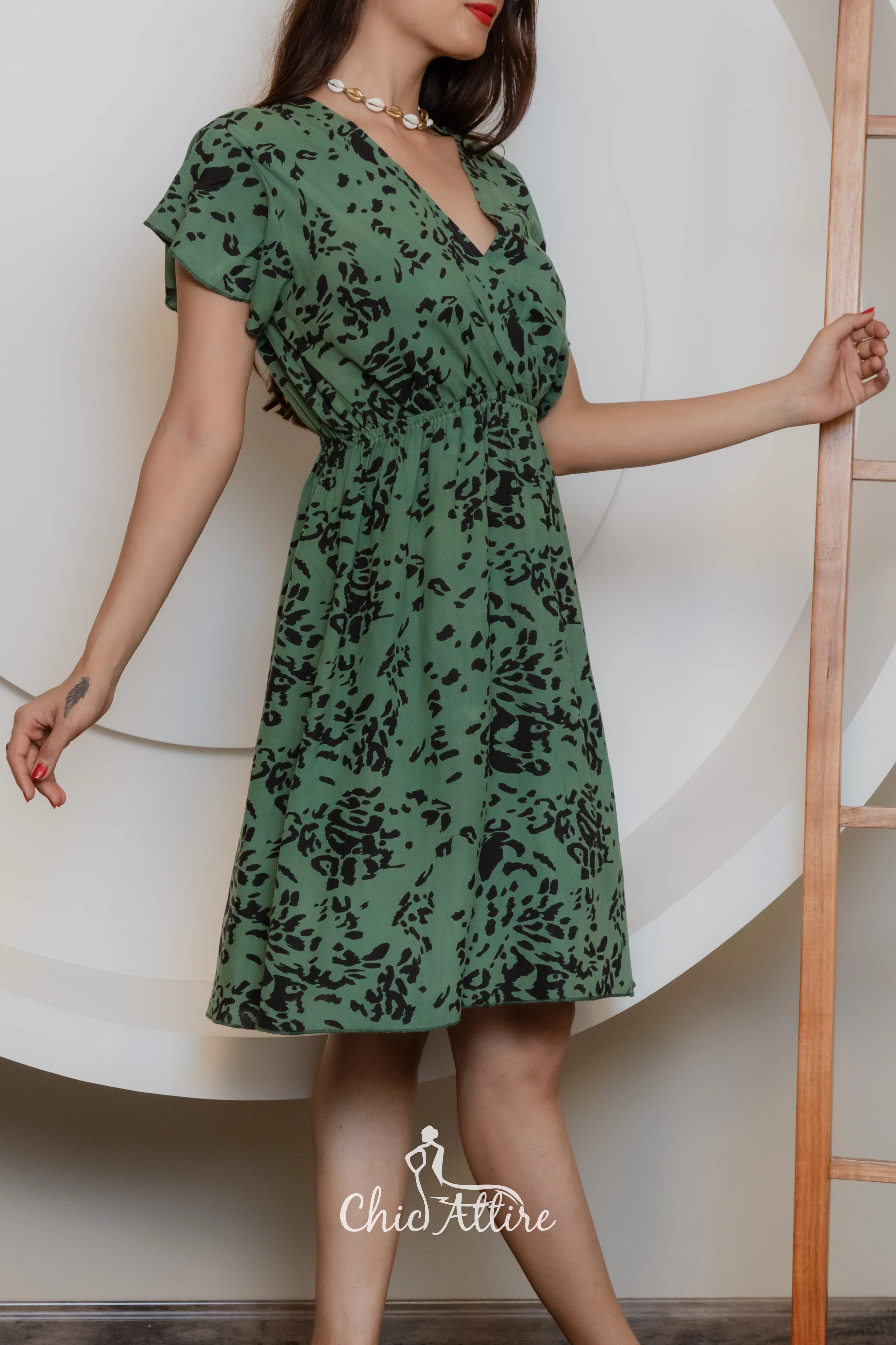 Geometric Print Short A Line Bohemian Women Everyday Summer Dress Collared Loose Mini Knee Length Elegant Dress