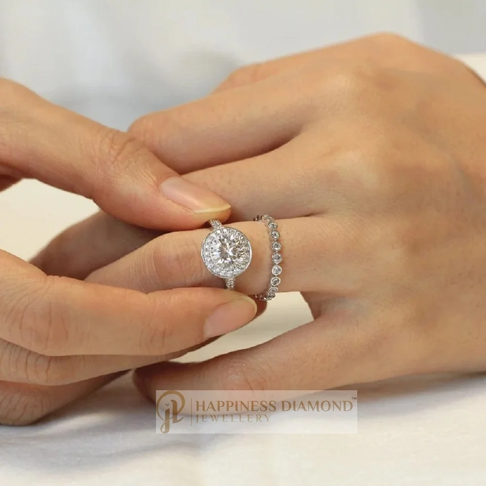 Premium Grade 3.40CT Dainty Bridal Set Brilliant Cut Moissanite Diamond Ring Latest Designed Bezel Eternity Ring Set