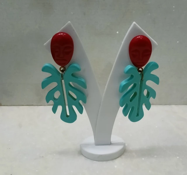 Multicolor Resin Fashion Earrings Gold Plated Face Resin Trendy Cute Style Party Gift Christian Diamond Amber Pearl Brass