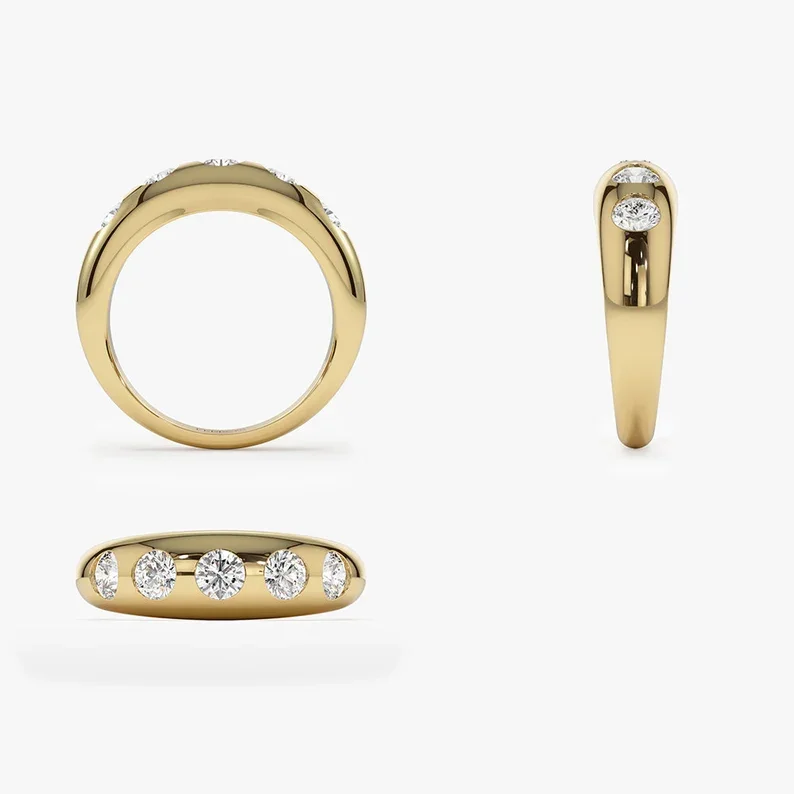 14k Solid Gold Chunky 0.90 ctw Diamond Gypsy Band Stacking Wedding Band Ring Diamond Stacking Anniversary Jewelry Gift for Women