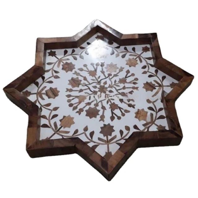 Star Design Wooden Tray Mother of Pearl Tray Arabic Platter Chocolate Serving Trays Restaurant
