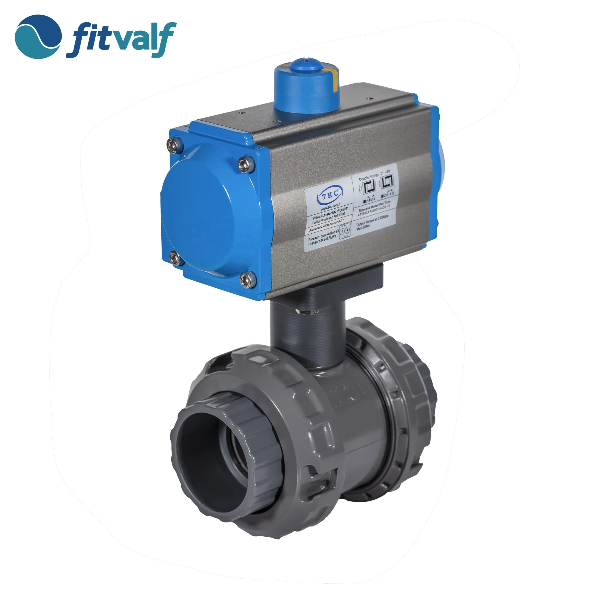 75mm pneumatic ball valve Slip connection  pneumatic upvc ball valve quick opening closure  double acting pneumatic actuator