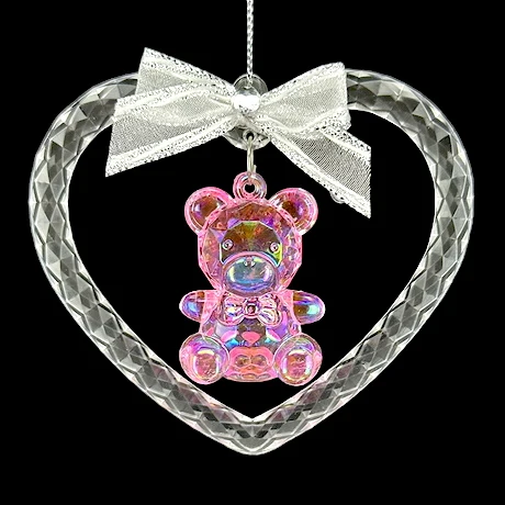 Christmas New Year Decoration Clear Acrylic Heart Frame with Bear Ornament