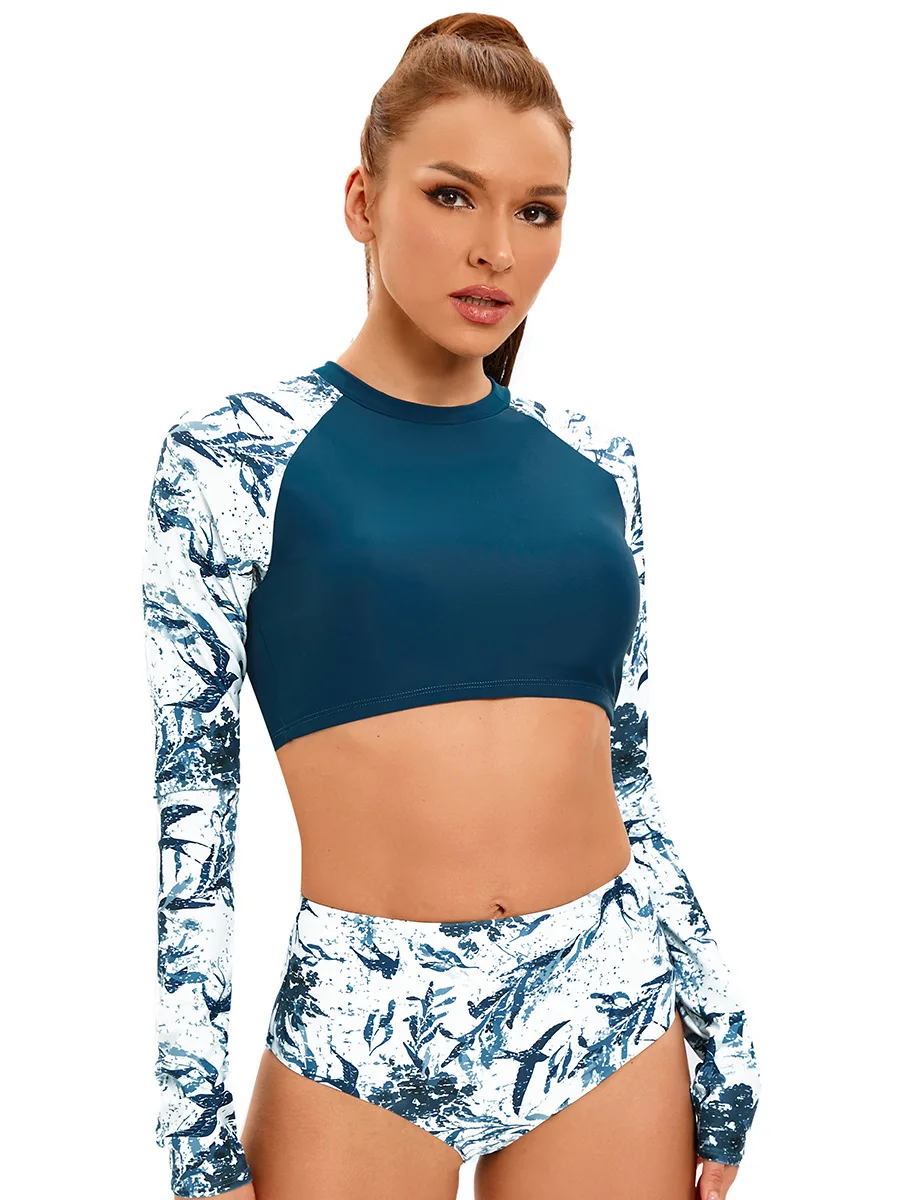 Custom Anti Uv Protection Surf Swimwear Active Swimsuit Bikini Set Long Sleeve Bathing Suit For Women
