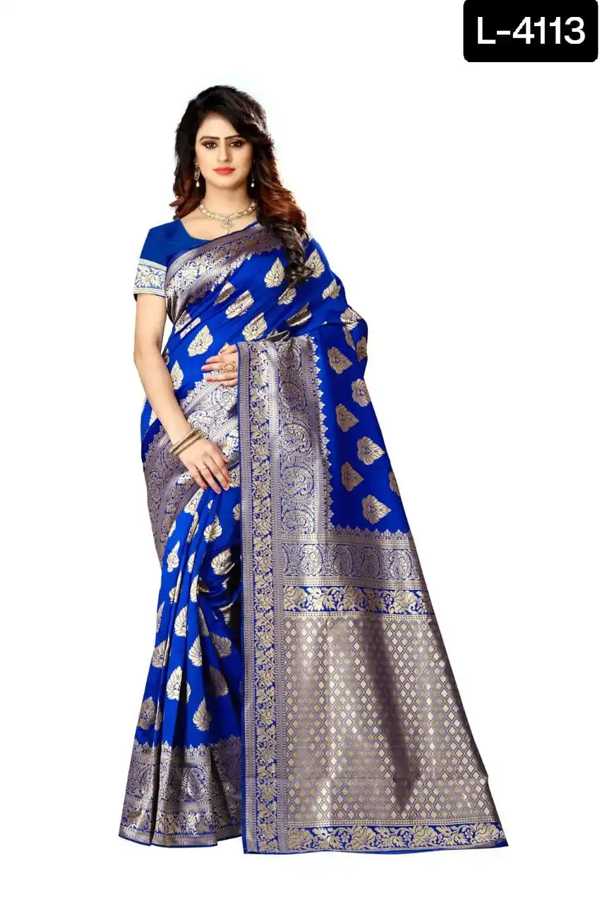 Banarasi Silk Sari with Thread Zari Coding Sequins Work with Silk Blouse Piece Digital Print Sari Top Selling Latest Design Sari