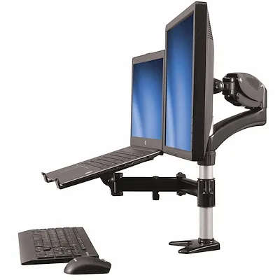 Full Motion Articulating Desk-Mount Monitor Arm with Laptop Stand for Dual-display Workspace and Increase Productivity