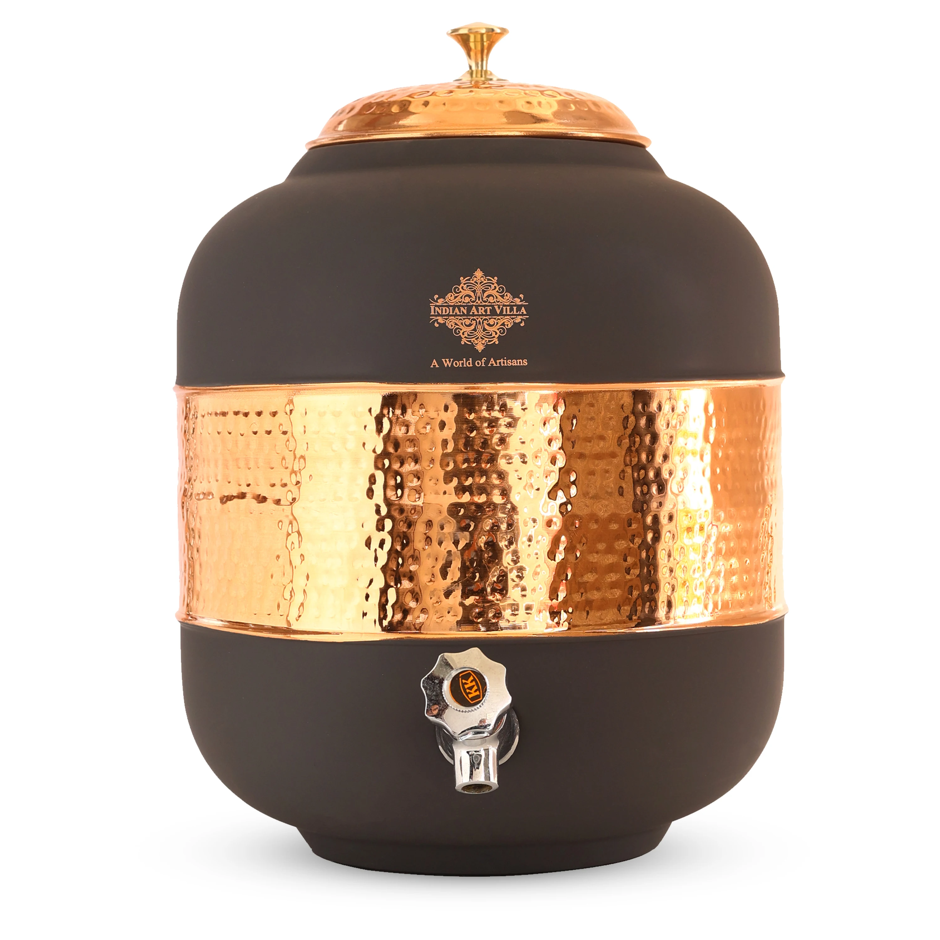 IndianArtVilla Pure Copper Water Pot, Half Hammered with Silk Finish-Contemporary Color Choices, 17000 ML