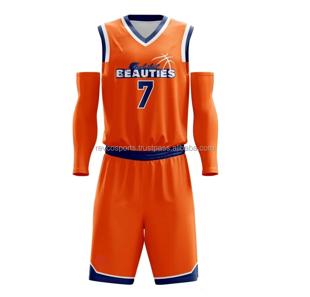 Men Sports Basketball Uniforms Beautiful Orange Color Basketball Uniform Set Sleeve Les V Neck Basket Ball Jerseys with Shorts