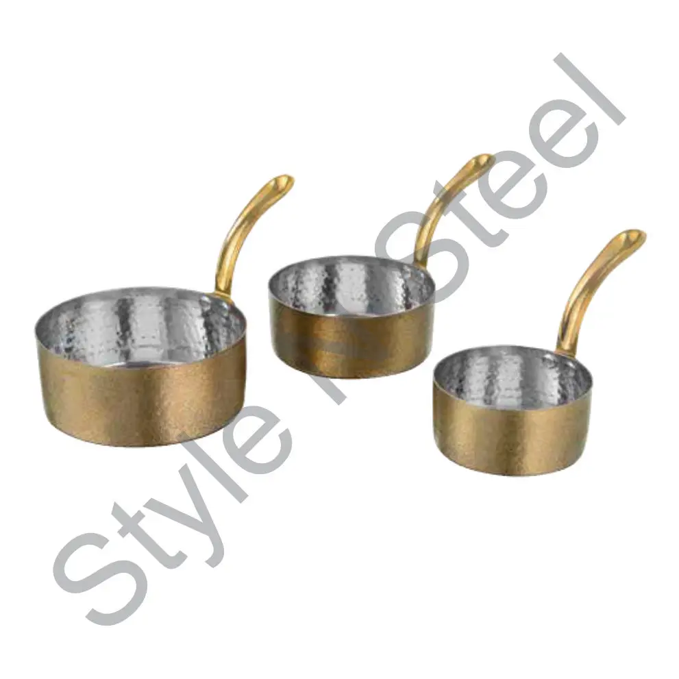 Stainless steel dark golden color Metal Sauce Pan With Brass handle with single wall and hammering at wholesale price