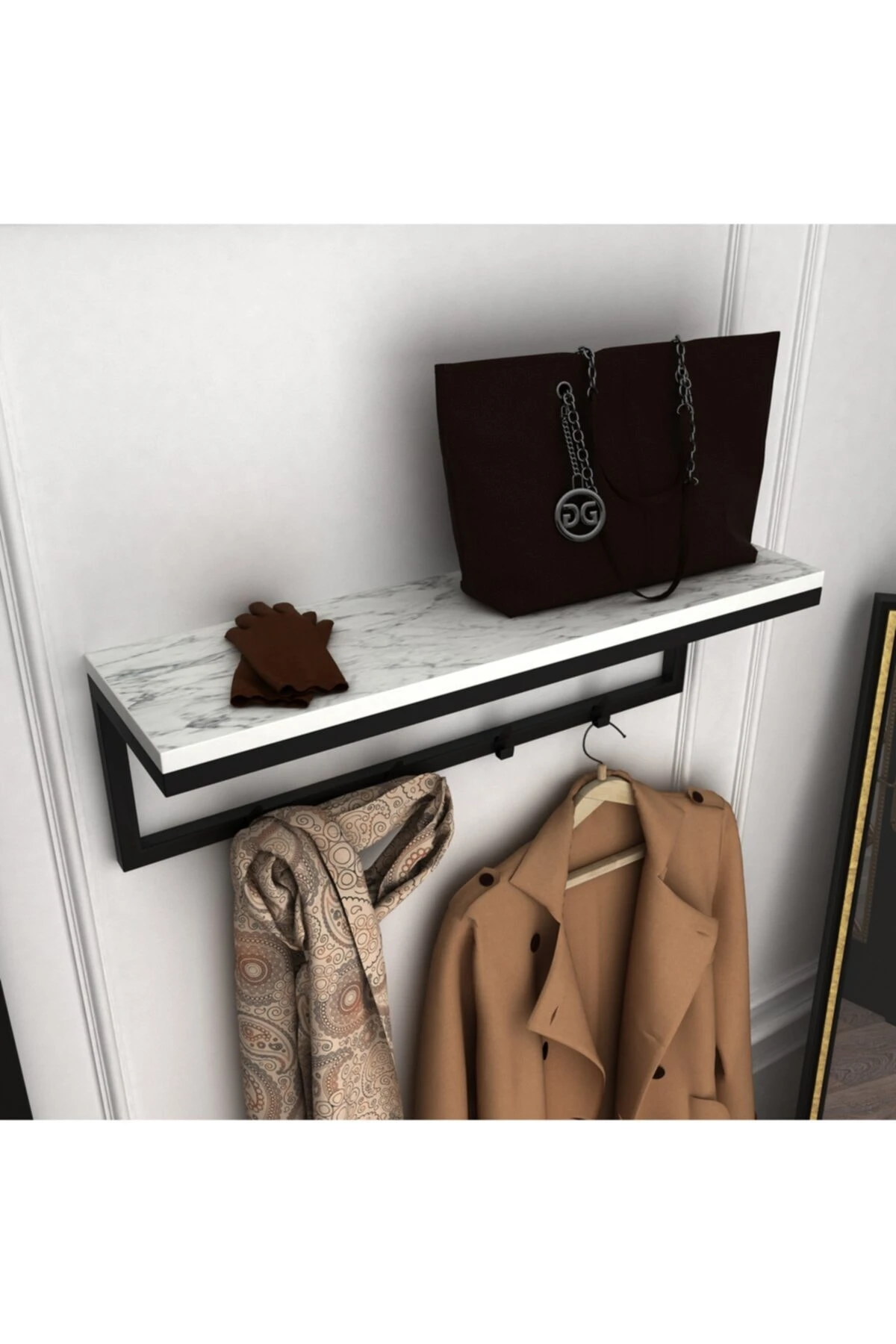 Luxury Metal hanger shelve Metal Frame Solid Wood shelf for Hotel School Office Home Furniture living room entry