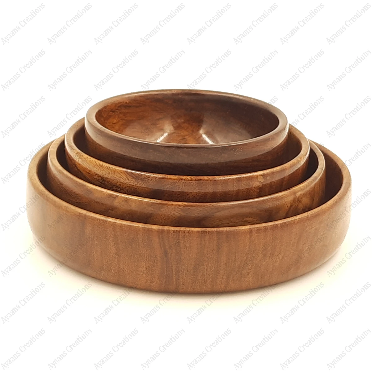 Beautiful Handcrafted Set of 4 Lacquered Polished Wooden Serving Bowls Multi-Size Set for Soup Occasions