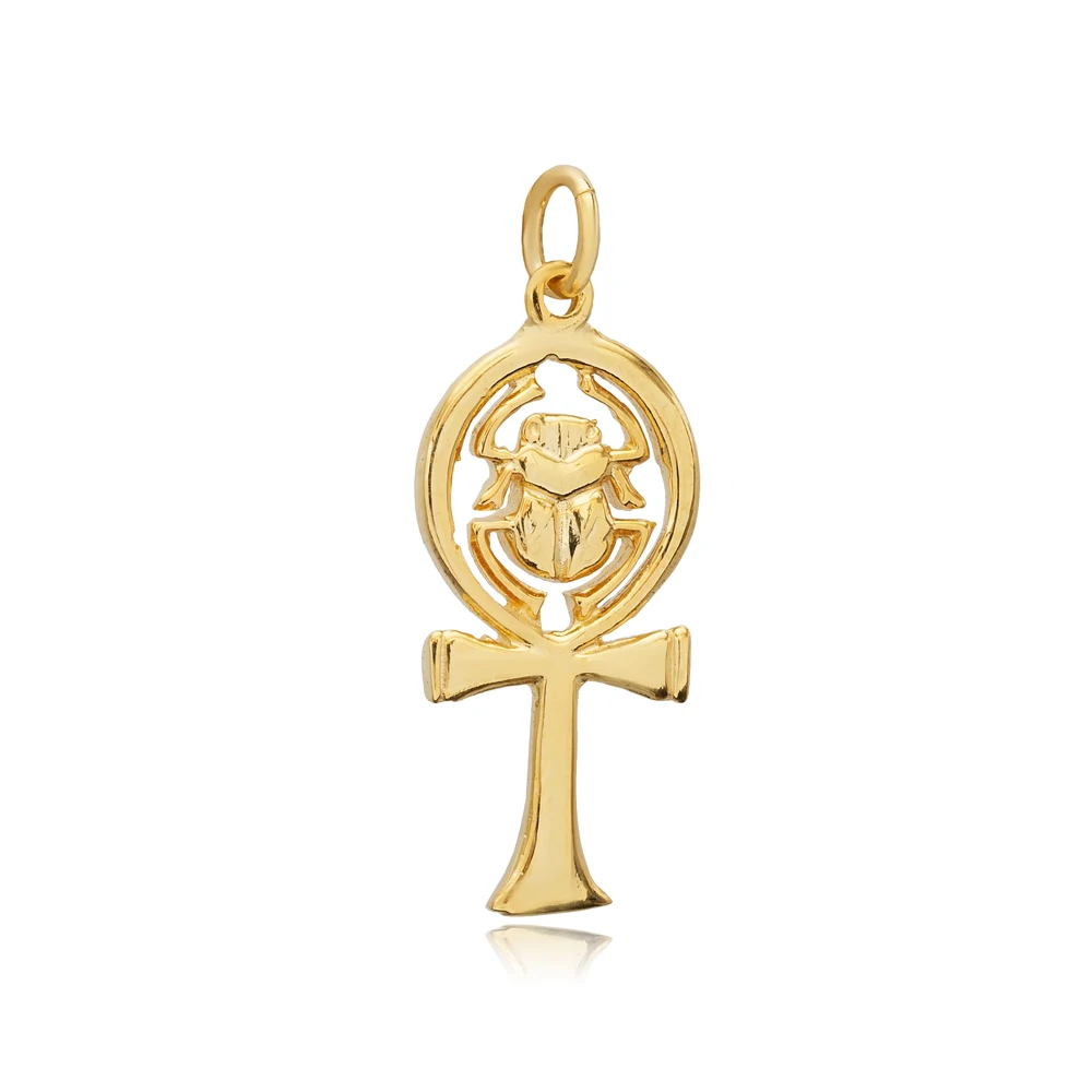 Ancient Egyptian Ankh with Scarab Charm Turkish Wholesale 925 Sterling Silver Fine Jewelry