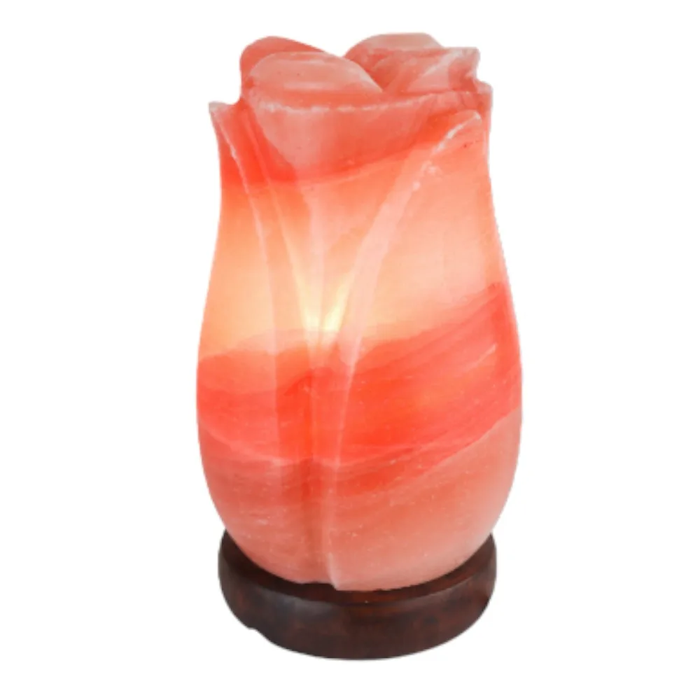 Immerse Yourself in the Pure Radiance of Hand Carved Rose Shape Salt Lamp Crafted from Pink Rock Salt-Sian Enterprises
