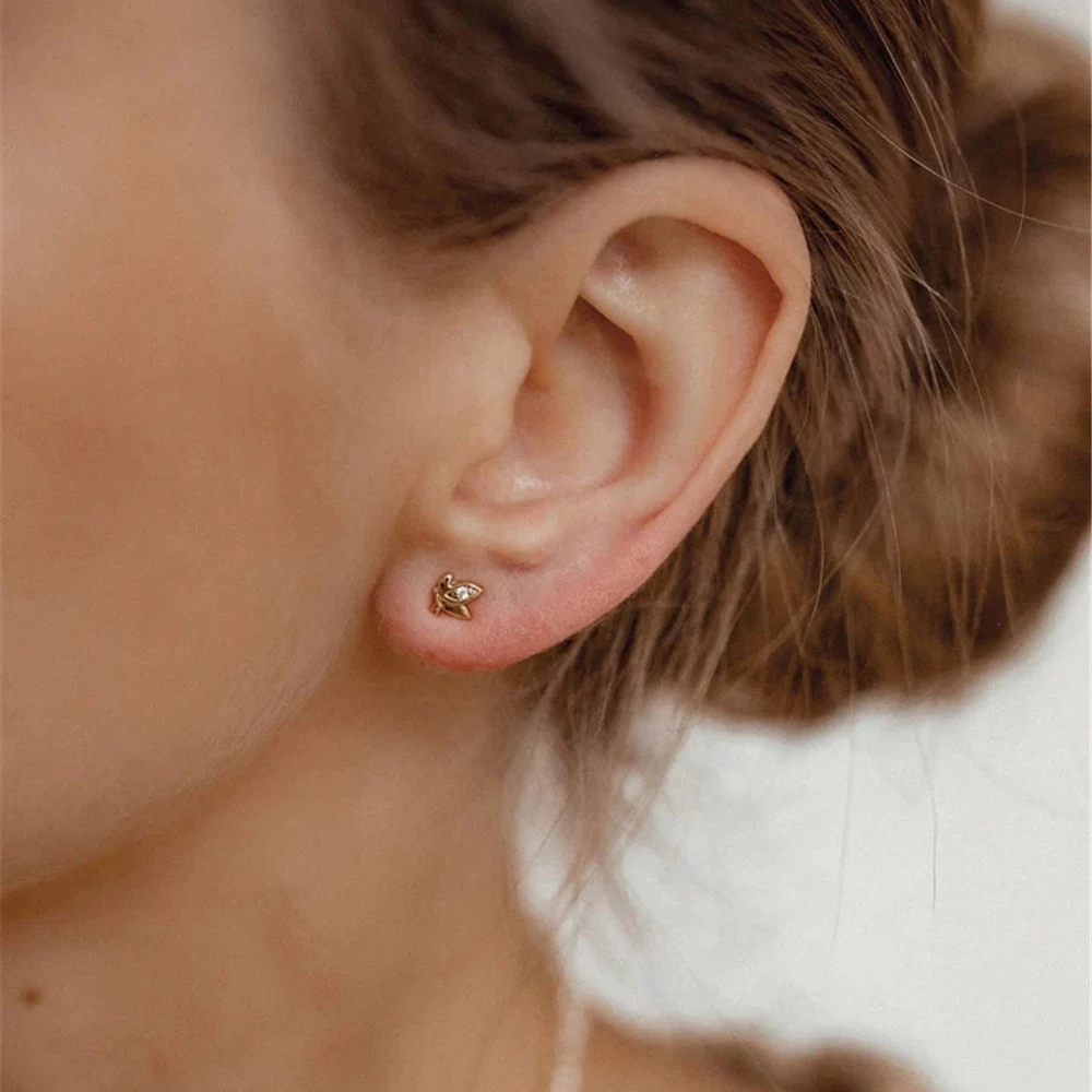CANNERCustom Women Earrings Small Cute Butterfly Wing Shaped 18K Gold Plated 925 Sterling Silver Stud Earrings