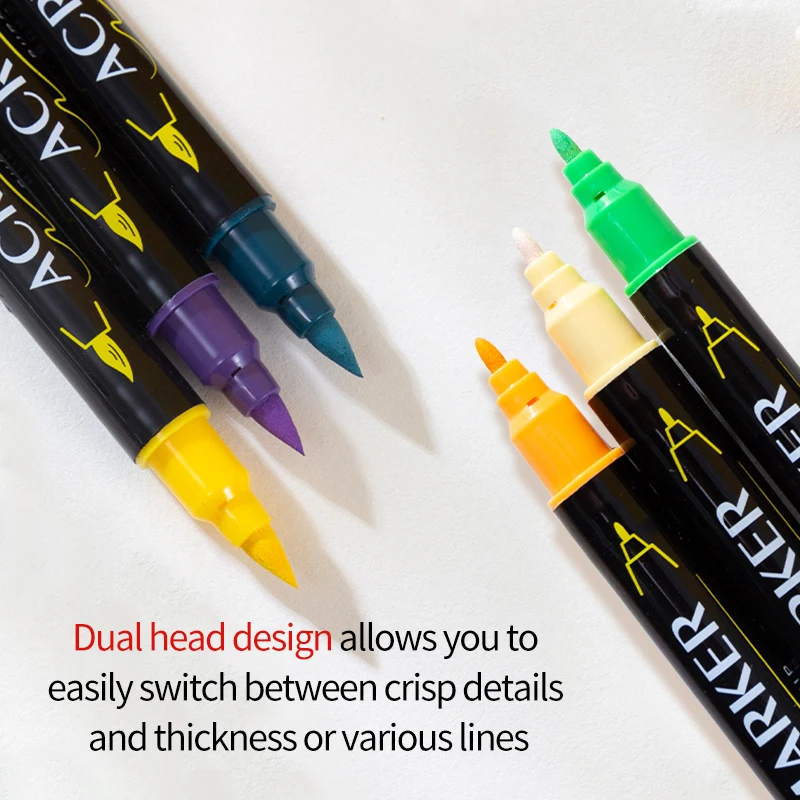 Guangna 6200 12/24/36 colors/set dual tip brush + fine tip Acrylic color marker pens art supplies art pastel markers  pen set