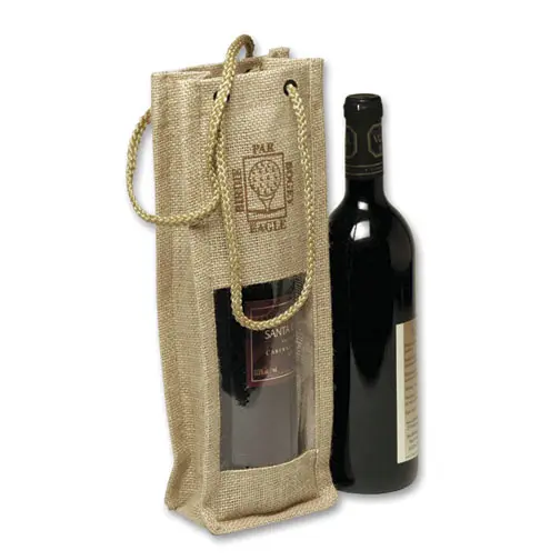 High Quality Wholesale Wine Bottle Bag Jute Single Wine Bottle Bags Jute Burlap Wine Tote Bag with customized logo