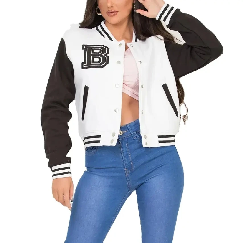 winter bomber leather jacket women cropped letterman jacket custom logo varsity jacket Coat pink Custom Brand high street OEM