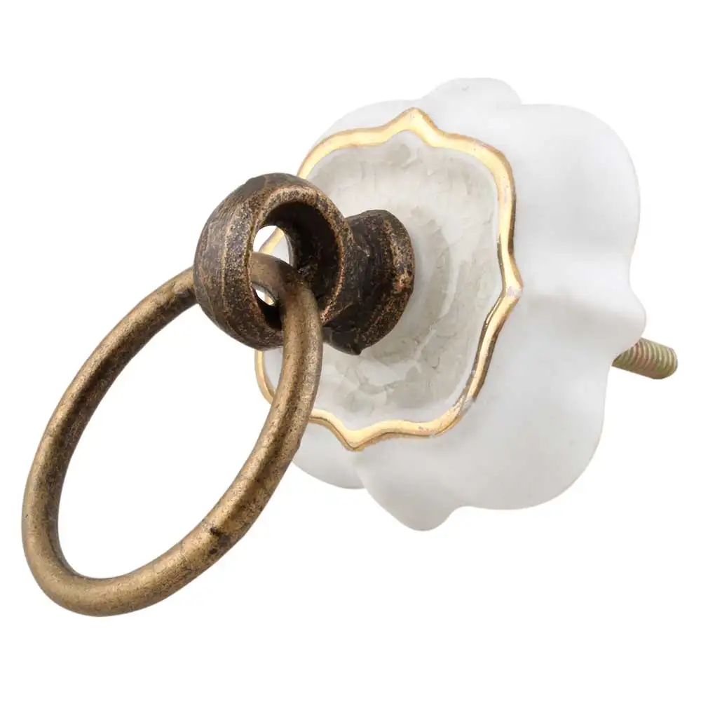 Moroccan Luxury Brass Antique Hanging Loop Moroccan Glaze Colour Ceramic Knobs Drawer Cabinet Handle Pulls CK 558