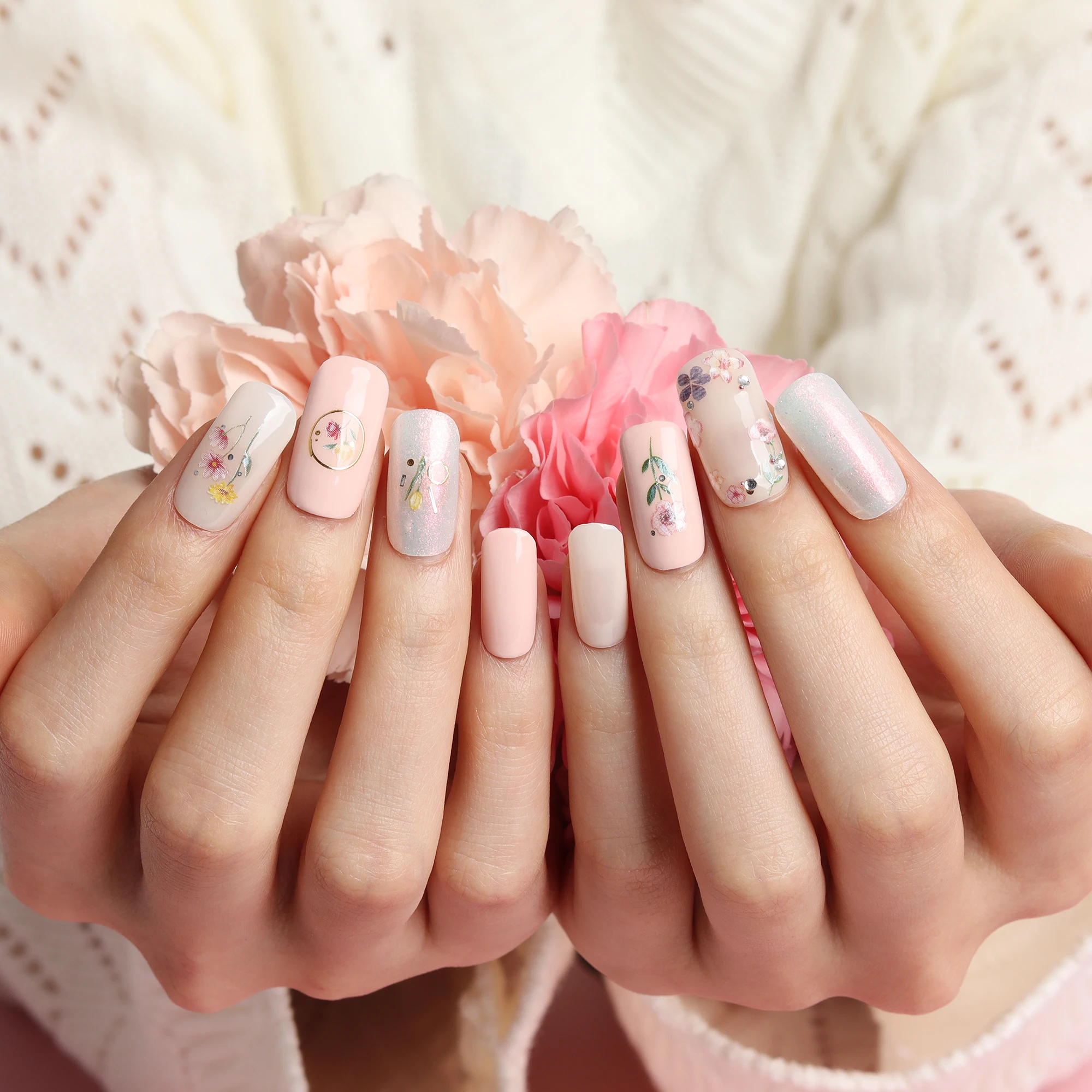BLOOMY BLOOMS #45752 Decals and stickers with flower crown Frame leaf blade Multi Size nail art sticker Korea design oem odm